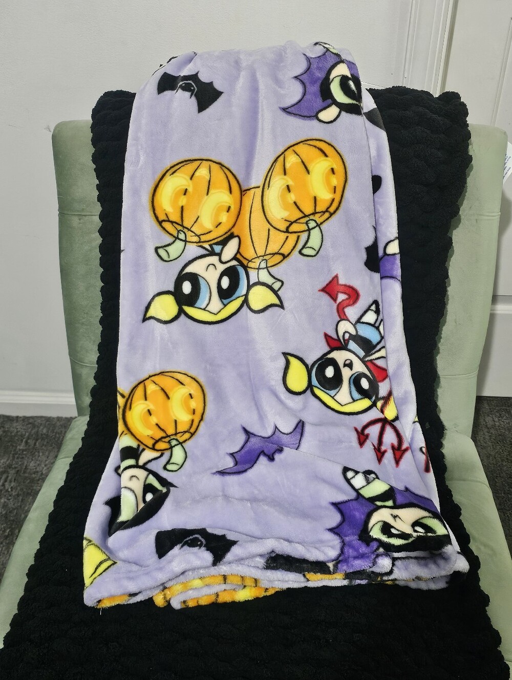 Powerpuff Girls Halloween Purple Plush Throw Blanket New
